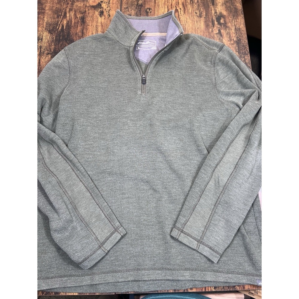 Eddie Bauer 1/4 Zip Mens TL Large‎ Tall Green Long Sleeve Sweater Pullover